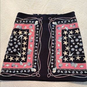 Navy and Pink Nautical  Rope & Sea Shell Pencil Skirt